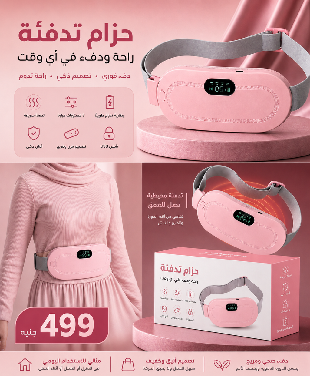 Smart Heating Waist Belt – حزام التدفئة الذكي لتخفيف آلام البطن والظهر