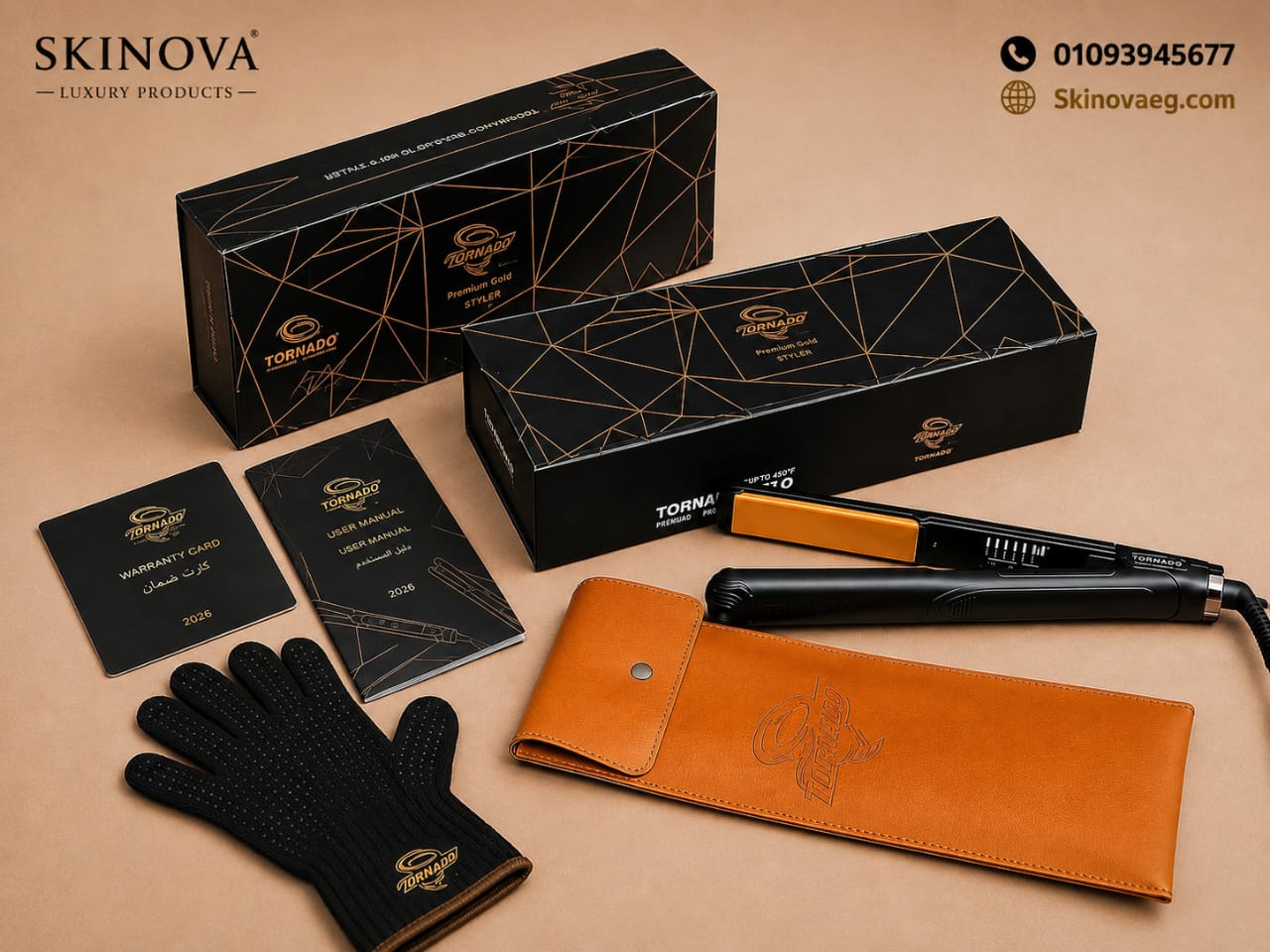 مكواة فرد الشعر الاحترافية بريميوم جولد من تورنيدو (TORNADO - Premium Gold Styler)