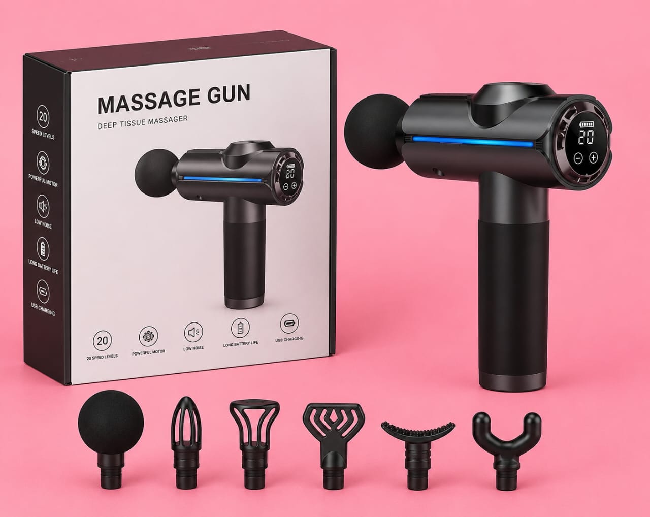 مسدس مساج وتدليك العضلات الذكي شاشة ديجيتال (Fascia Gun - Light Age)