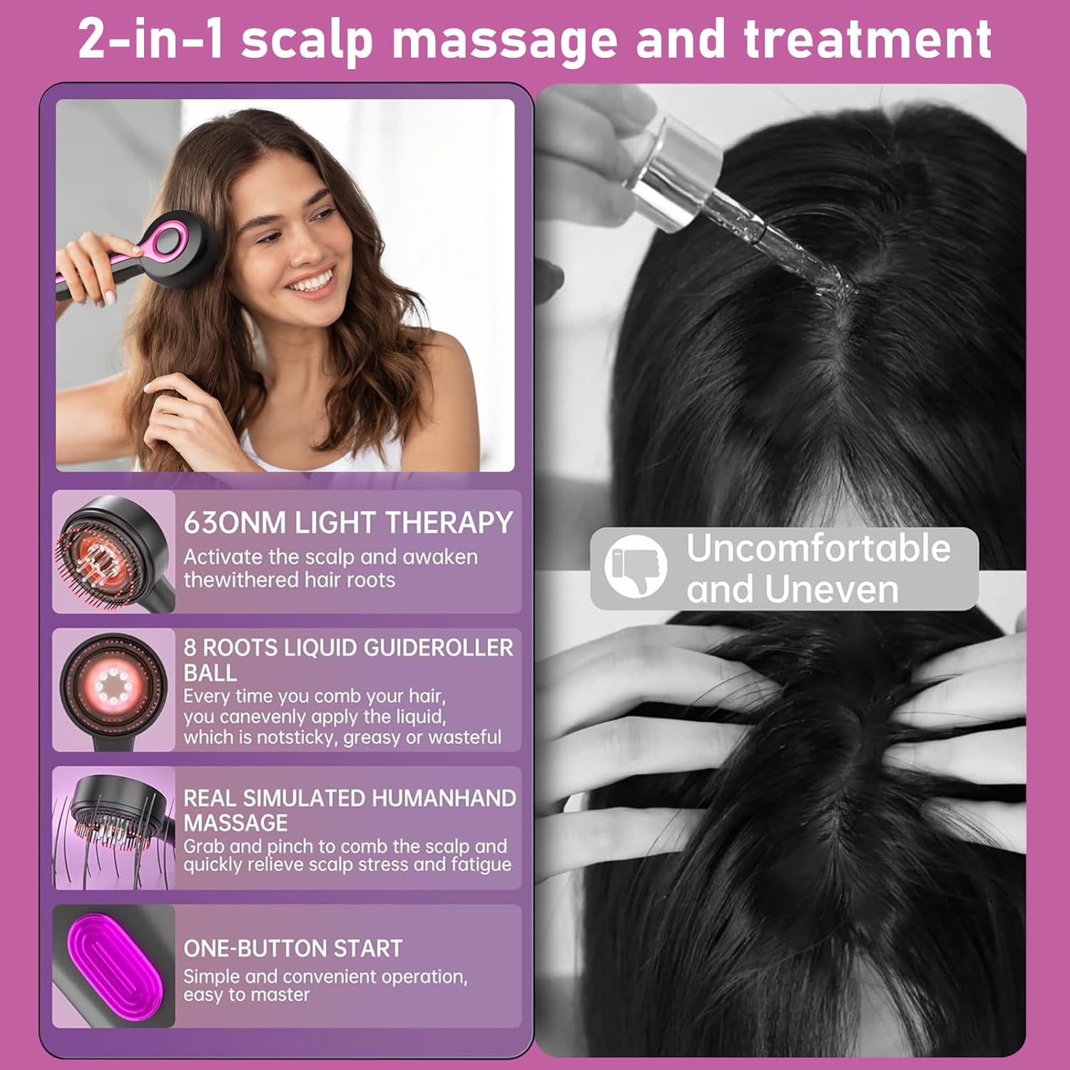 جهاز تدليك فروة الرأس مع زيوت مغذية لتحفيز نمو الشعر وتقليل التساقط - EMS Scalp Massage Comb with Hair Growth Oils for Hair Care