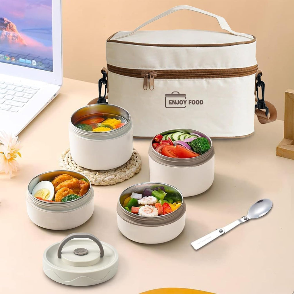 304 Stainless Steel Thermal Lunch Box Set with Insulated Bag - طقم لانش بوكس حراري ستانلس ستيل 304 مع شنطة عازلة