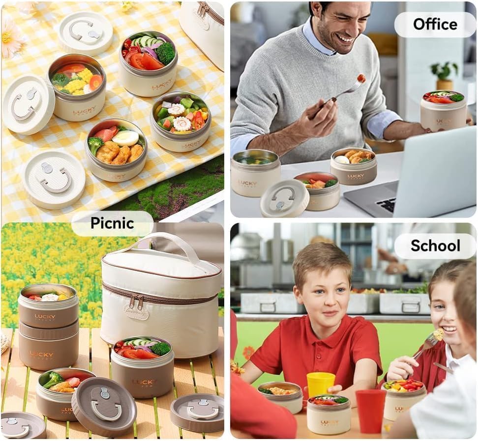 304 Stainless Steel Thermal Lunch Box Set with Insulated Bag - طقم لانش بوكس حراري ستانلس ستيل 304 مع شنطة عازلة